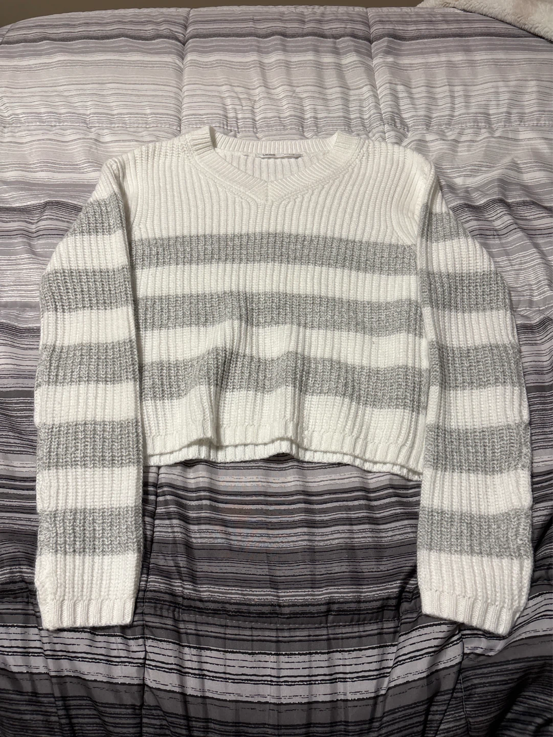Striped V-Neck Cropped Sweater