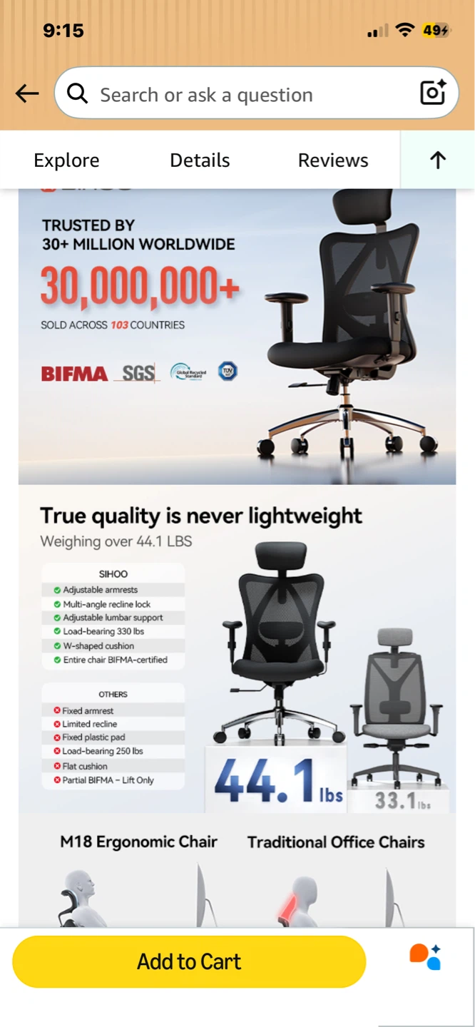 SIHOO Ergonomic Office Chair - photo 4