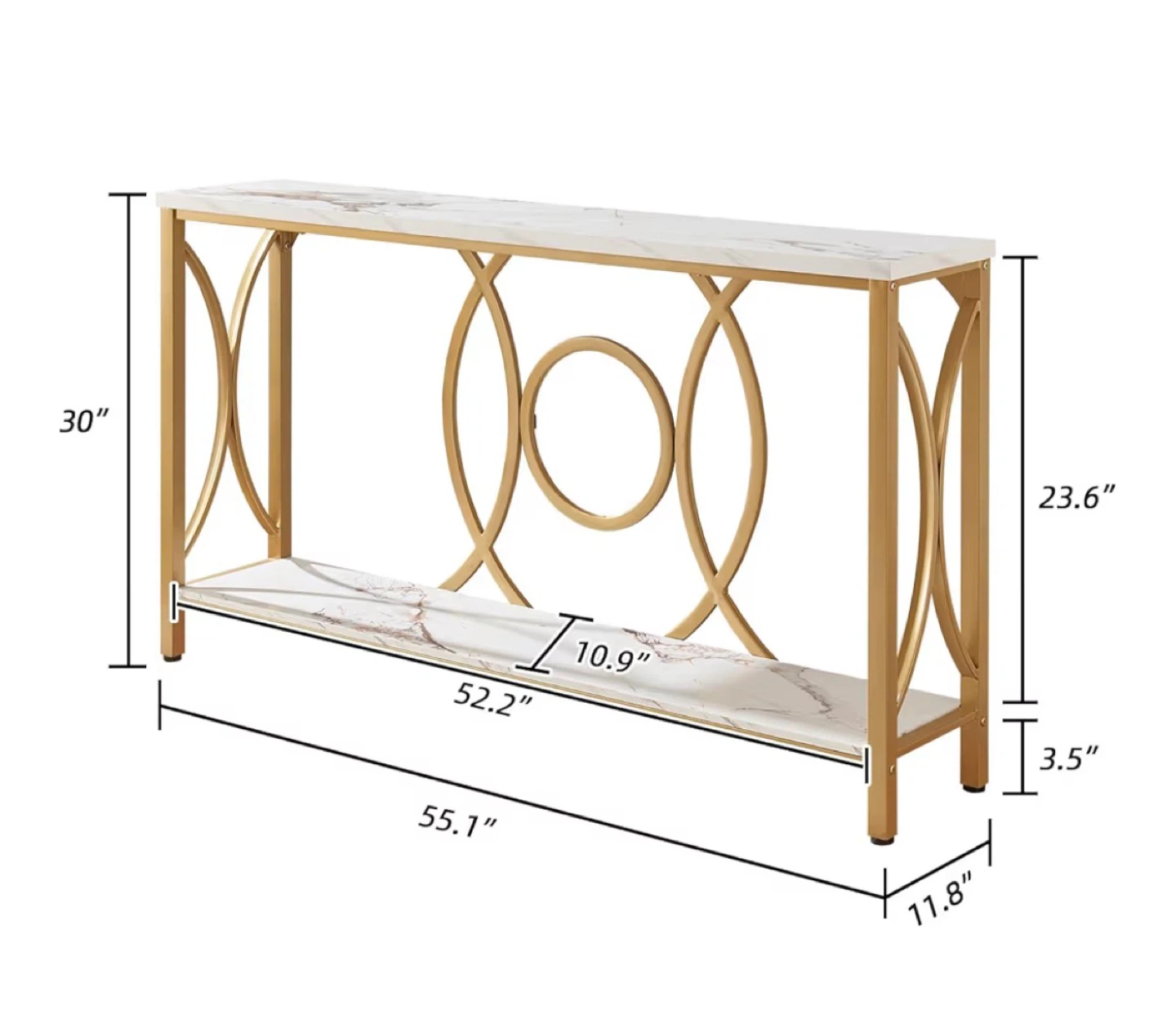 Console Table with Shelf - Gold and White Marble - photo 2
