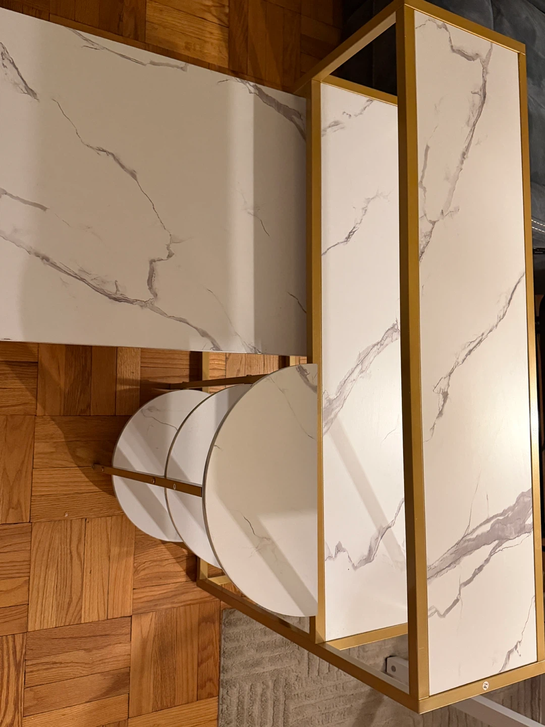 3 pieces Marble Effect Coffee Table and Side Table Set - photo 3