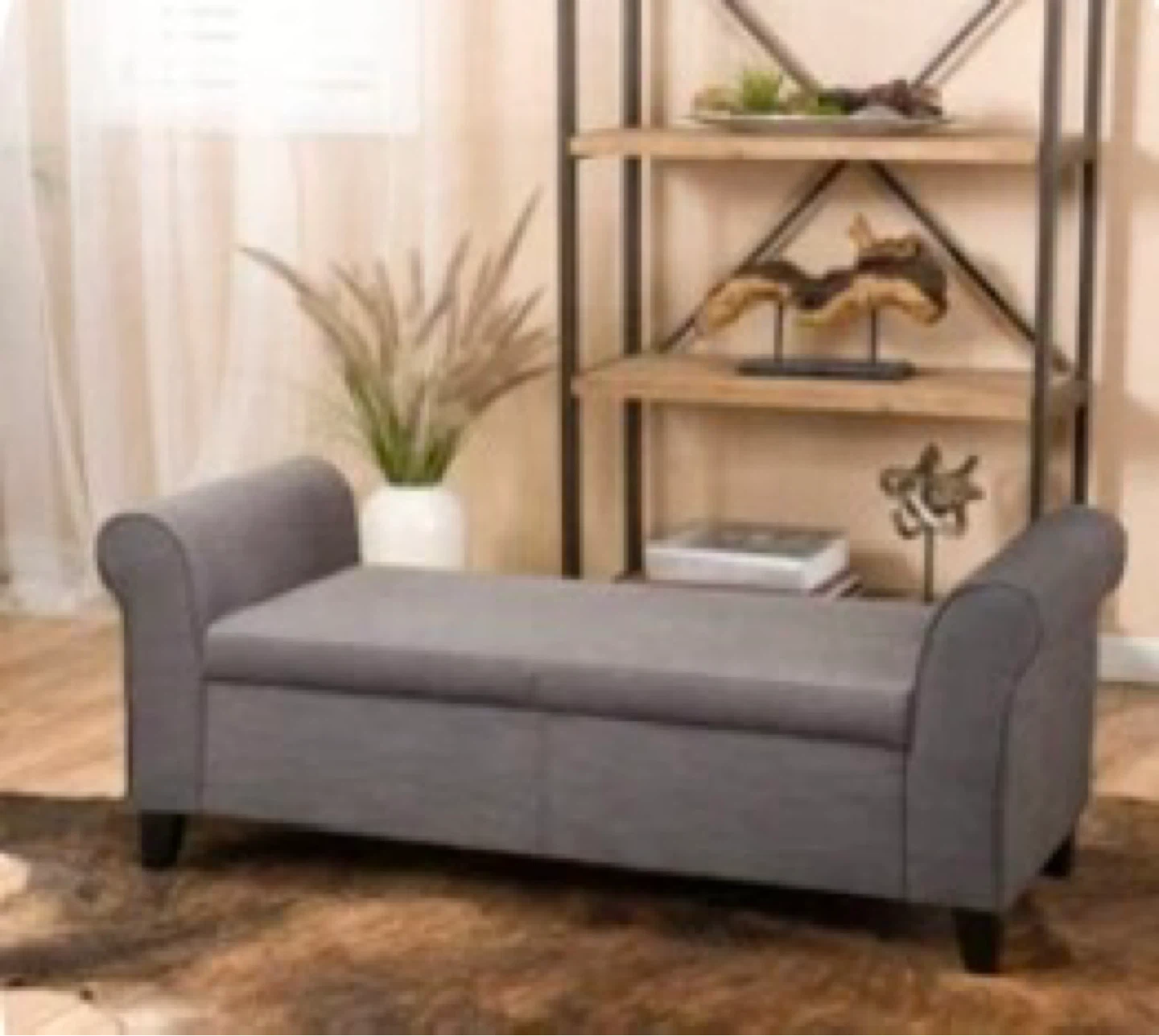 Gray Upholstered Storage Bench