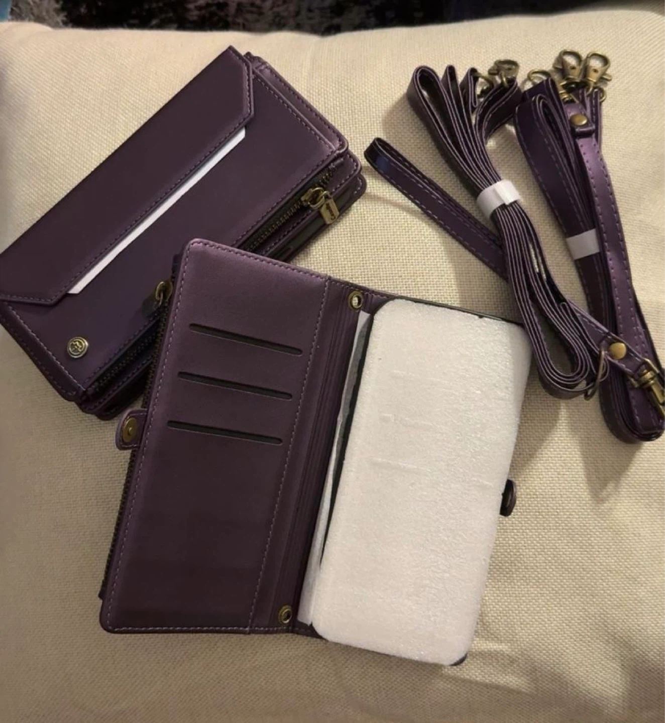 Faux Leather Wallet Phone Case with Strap
