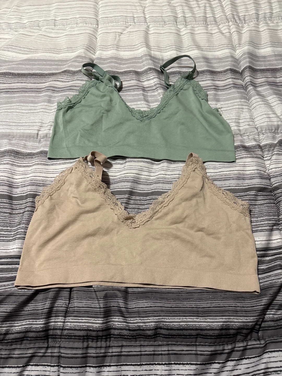 2 Pack Women's Bralettes - Green & Tan