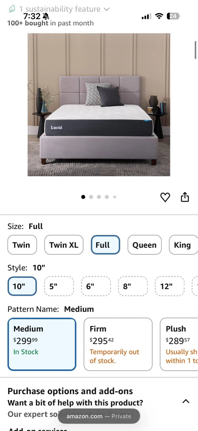 Lucid Full Size 10" Medium Firm Mattress