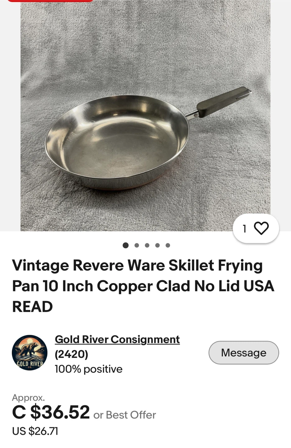 Revere Ware 10 Inch Skillet Frying Pan Copper Clad USA