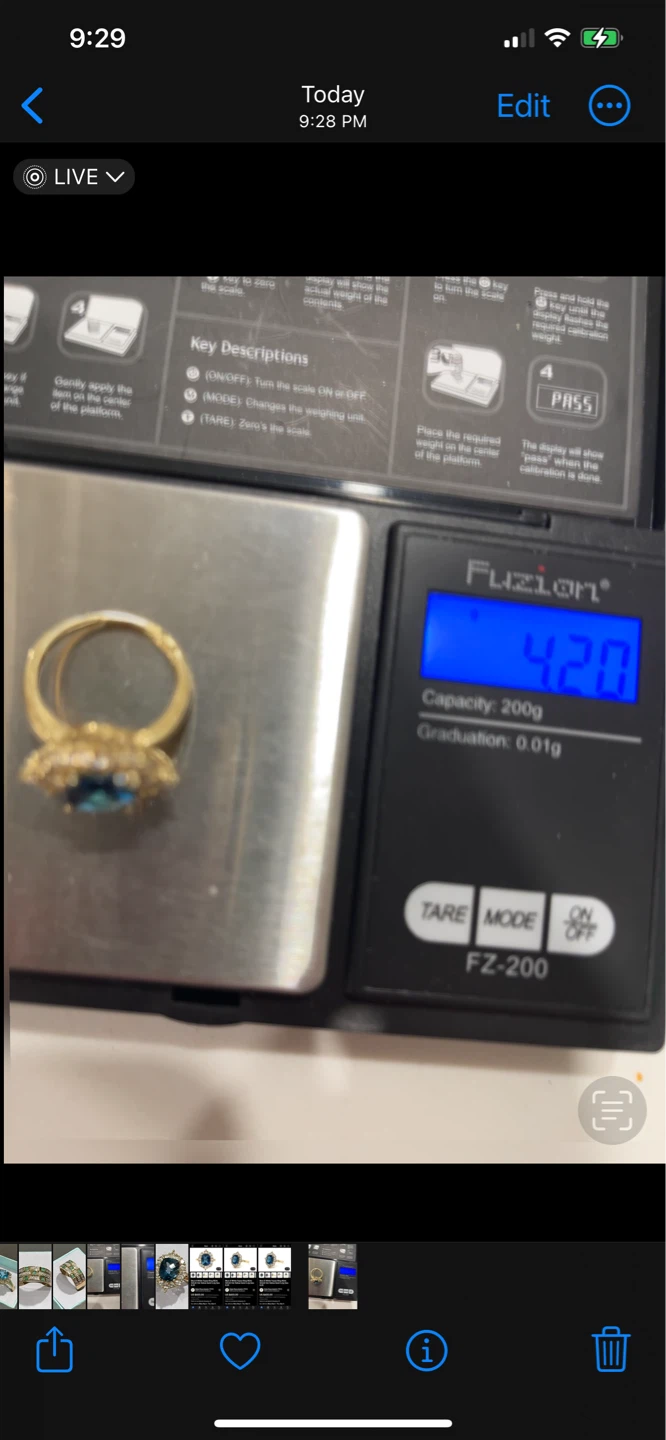Blue & White Topaz Ring SOLID 14k Yellow Gold 4.2g - photo 3