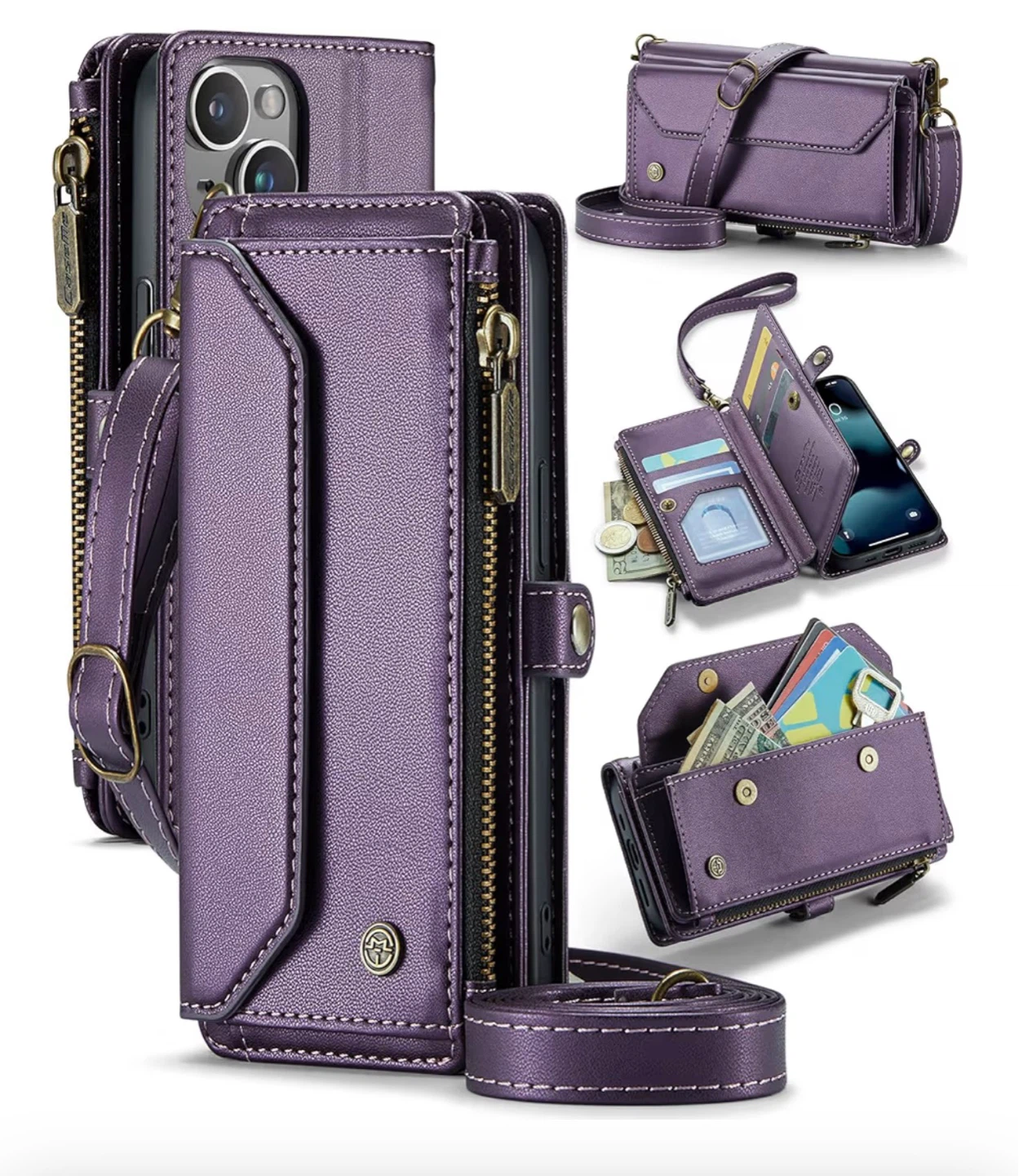 Faux Leather Wallet Phone Case with Strap - photo 3