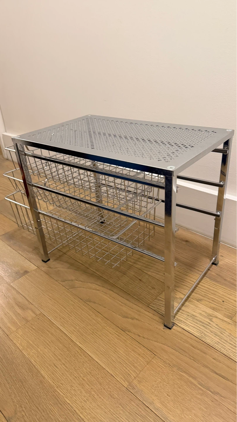 Chrome Metal Rolling Cart with 3 Baskets - photo 2