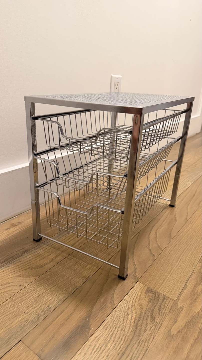 Chrome Metal Rolling Cart with 3 Baskets