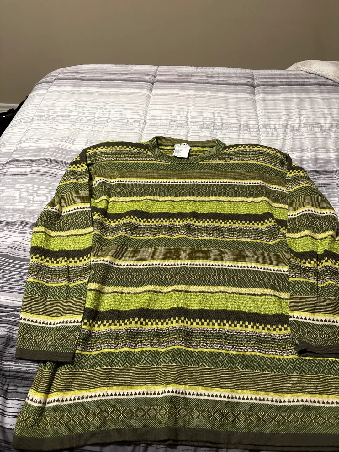 Green Striped Knit Sweater