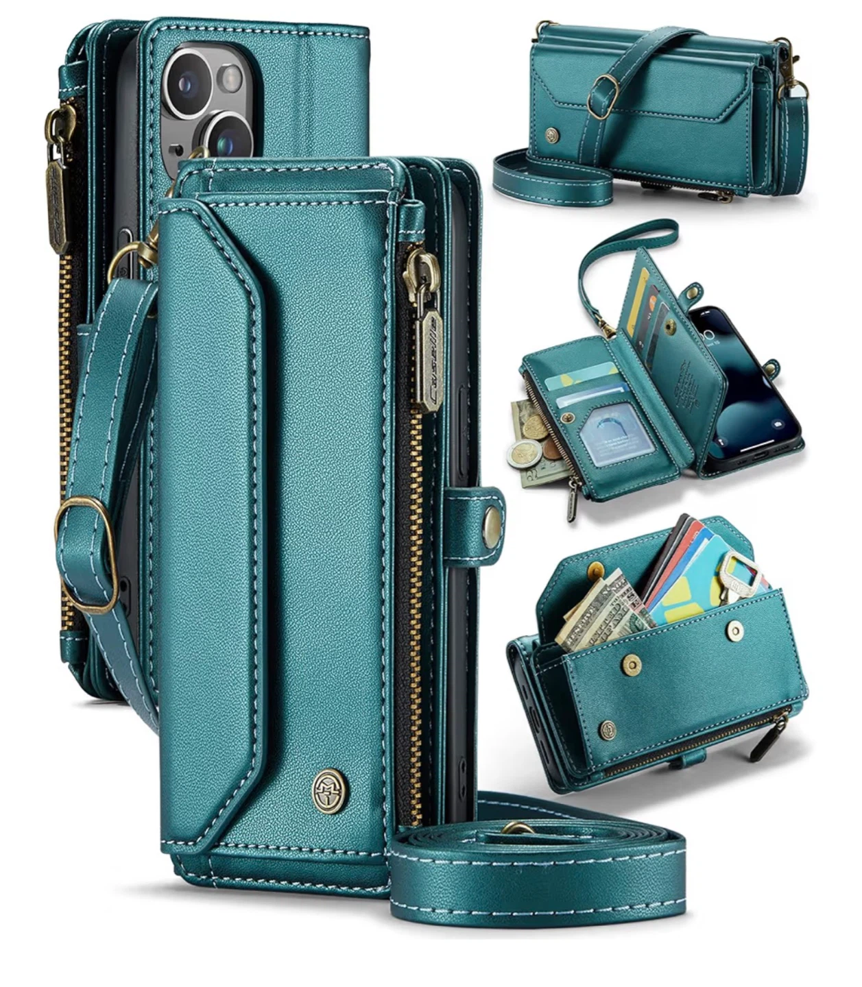 Faux Leather Wallet Phone Case with Strap - photo 4