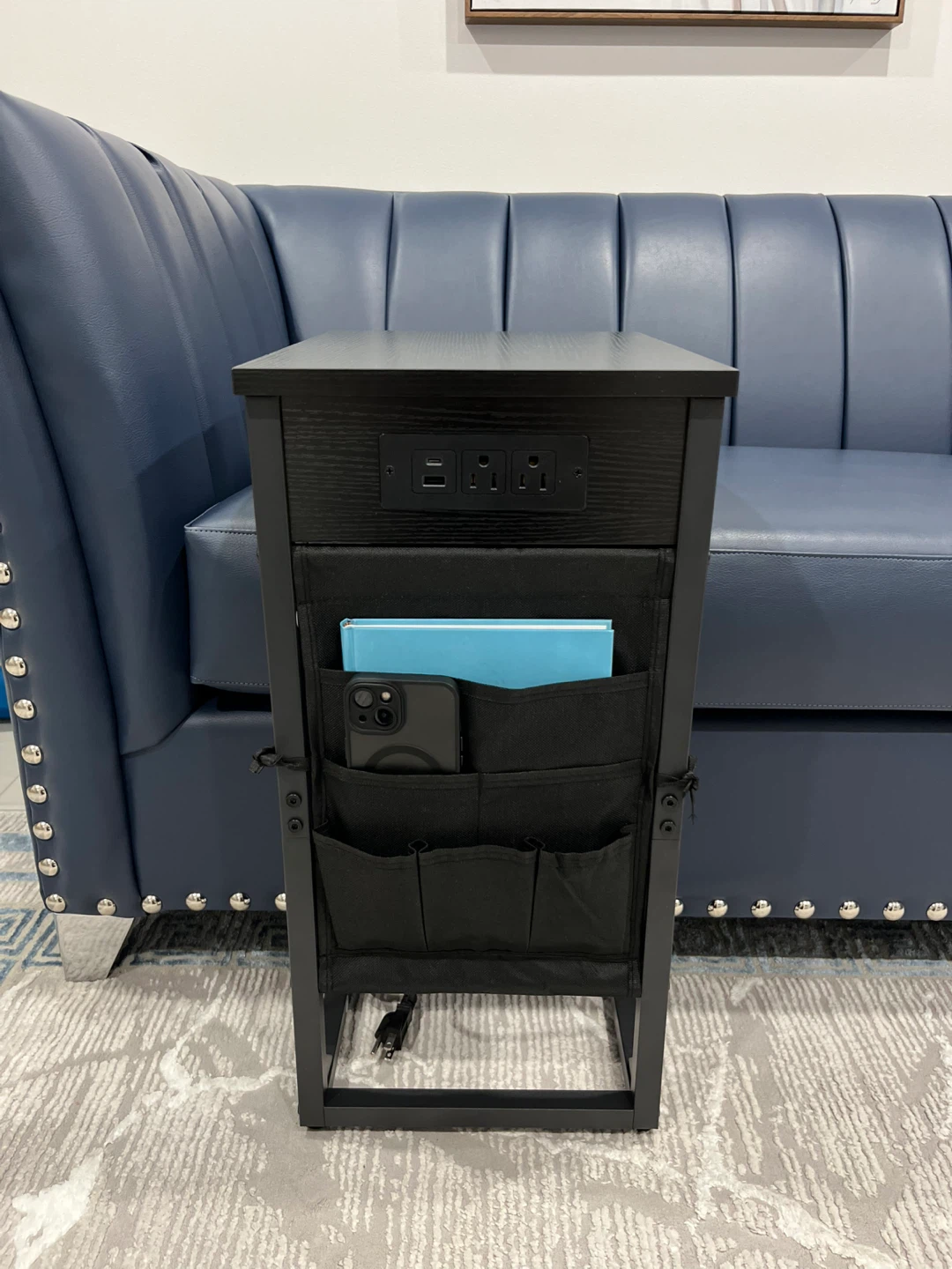 C-Shaped Sofa Side Table with Charging Station - photo 2