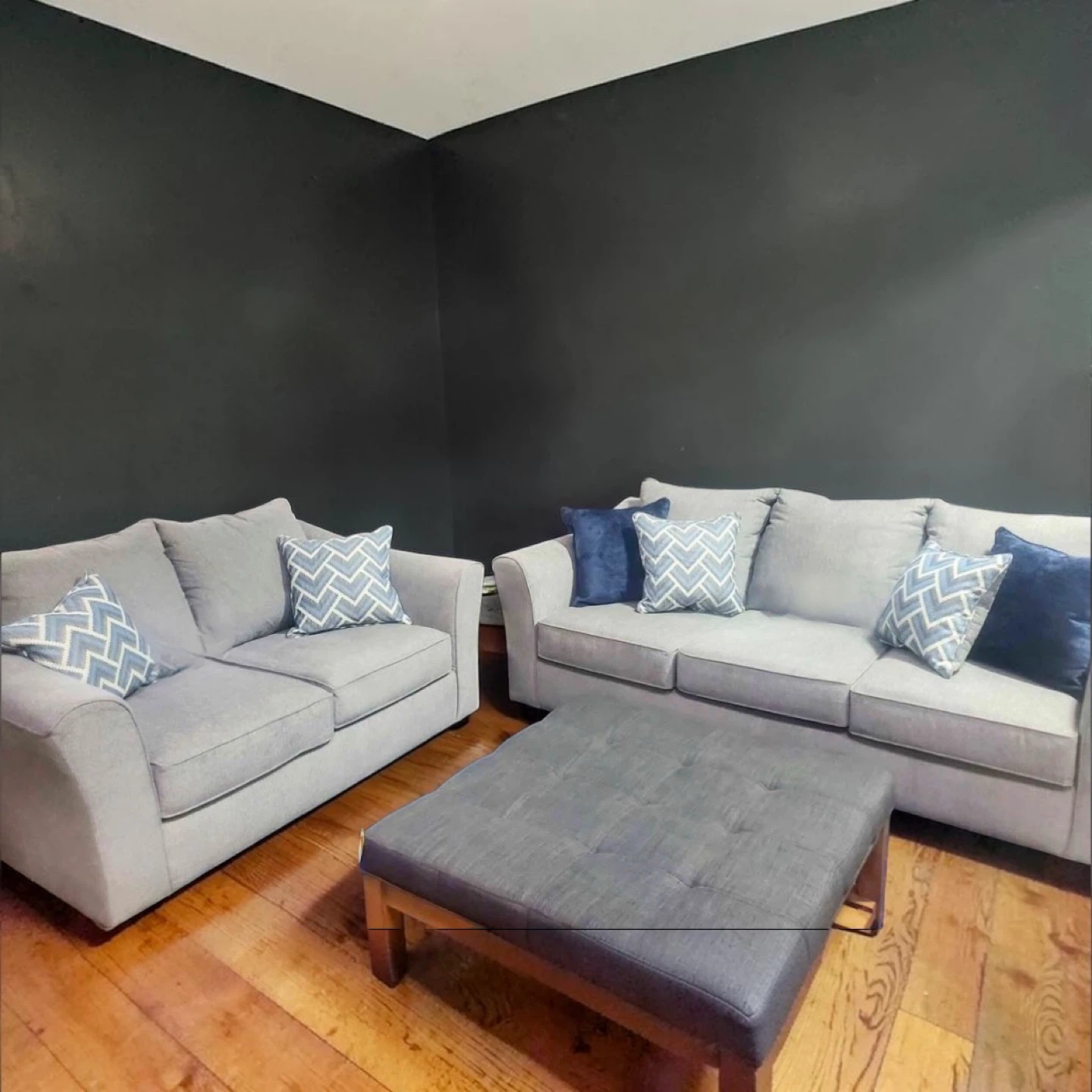 New Upholstered Gray Sofa & Loveseat with Throw Pillows