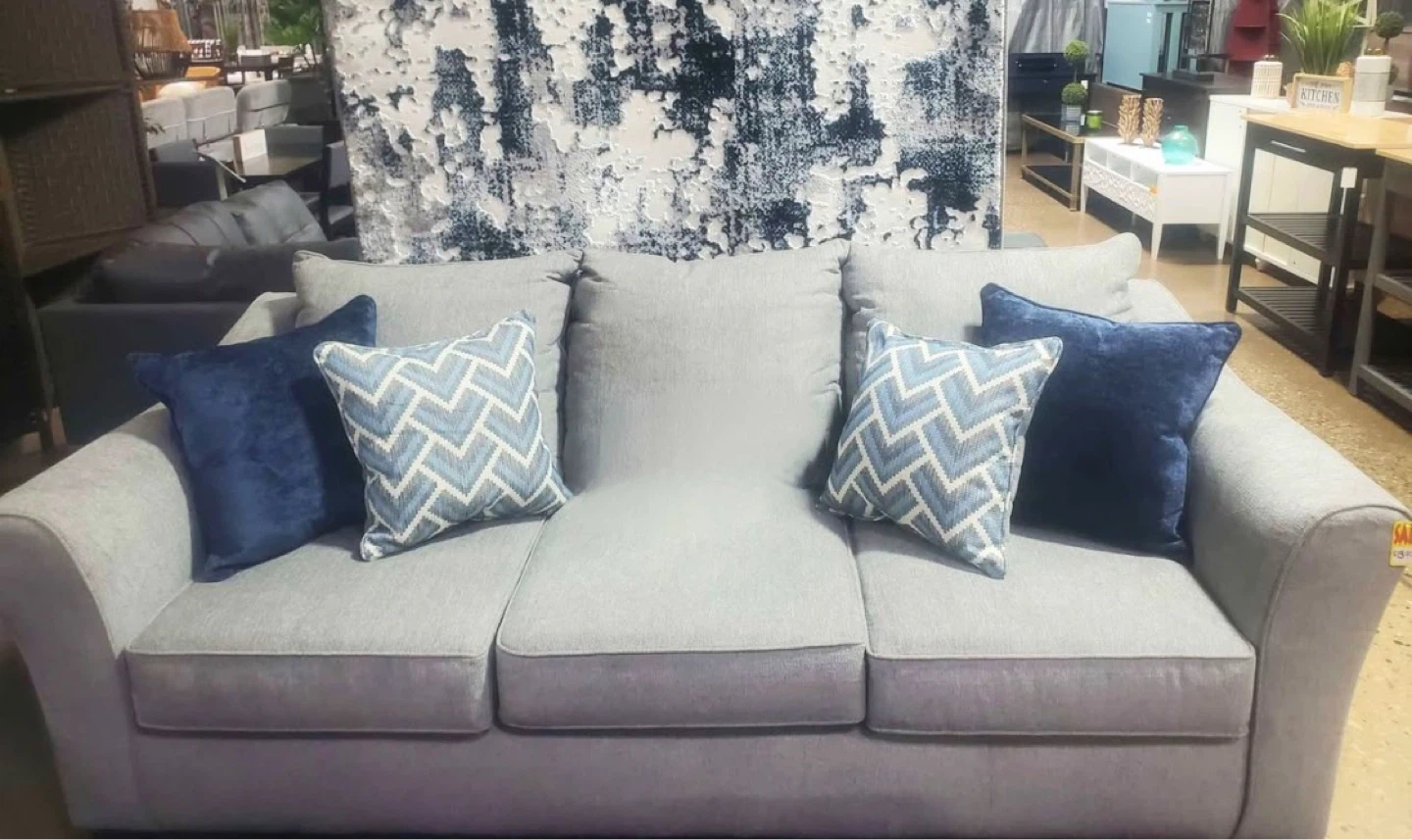New Upholstered Gray Sofa & Loveseat with Throw Pillows - photo 3