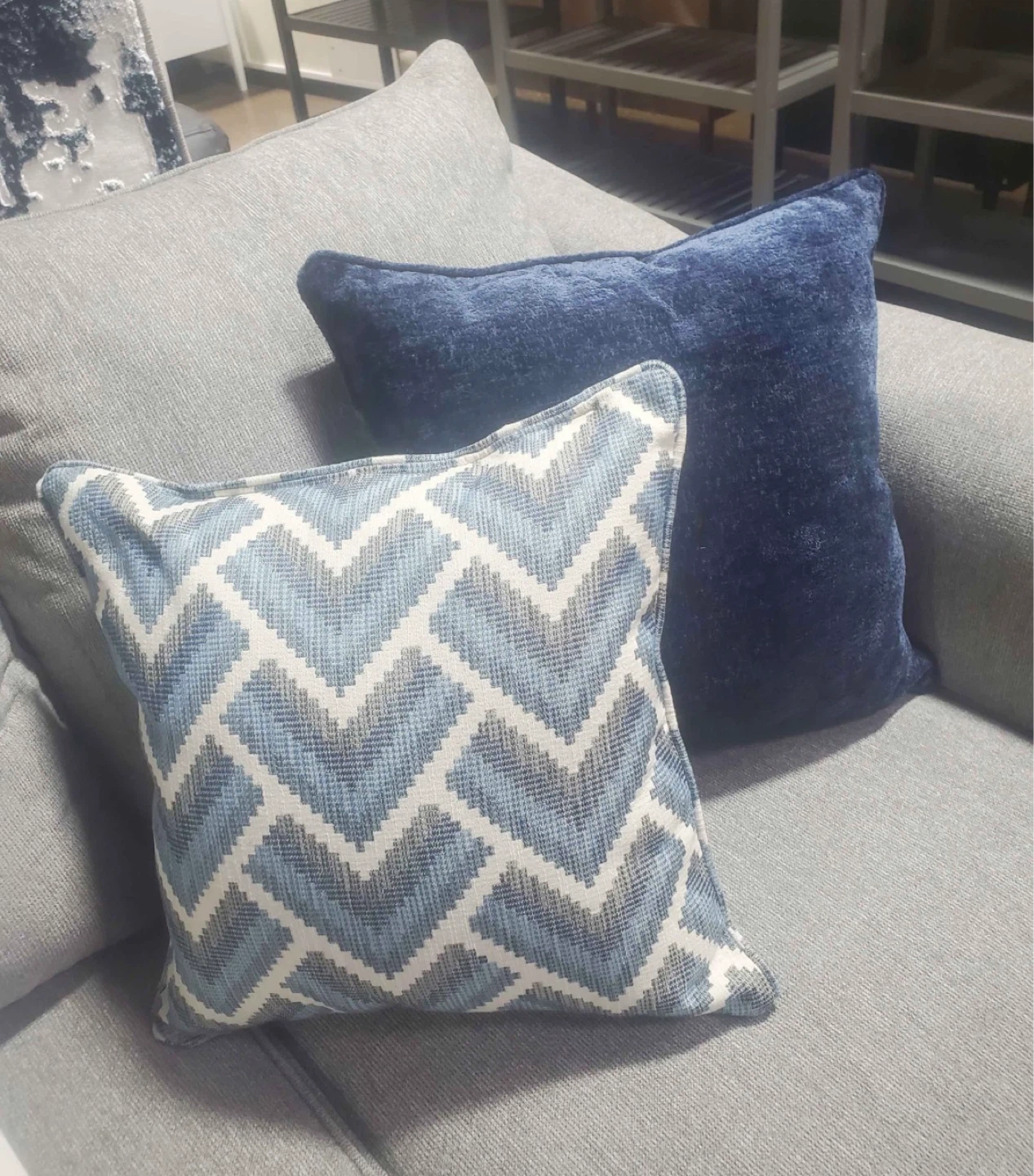 New Upholstered Gray Sofa & Loveseat with Throw Pillows - photo 2