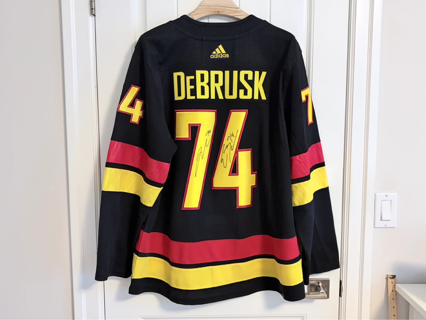 Authentic Adidas Canucks DeBrusk Bear Autograph Skate Jersey 56