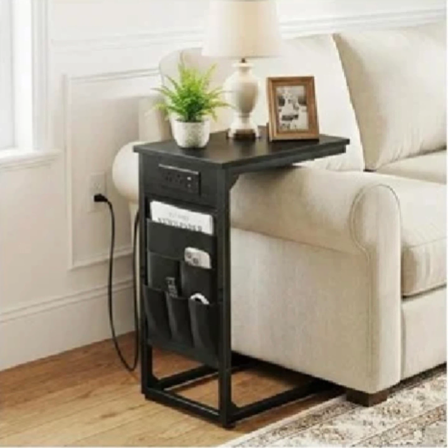 C-Shaped Sofa Side Table with Charging Station - photo 3