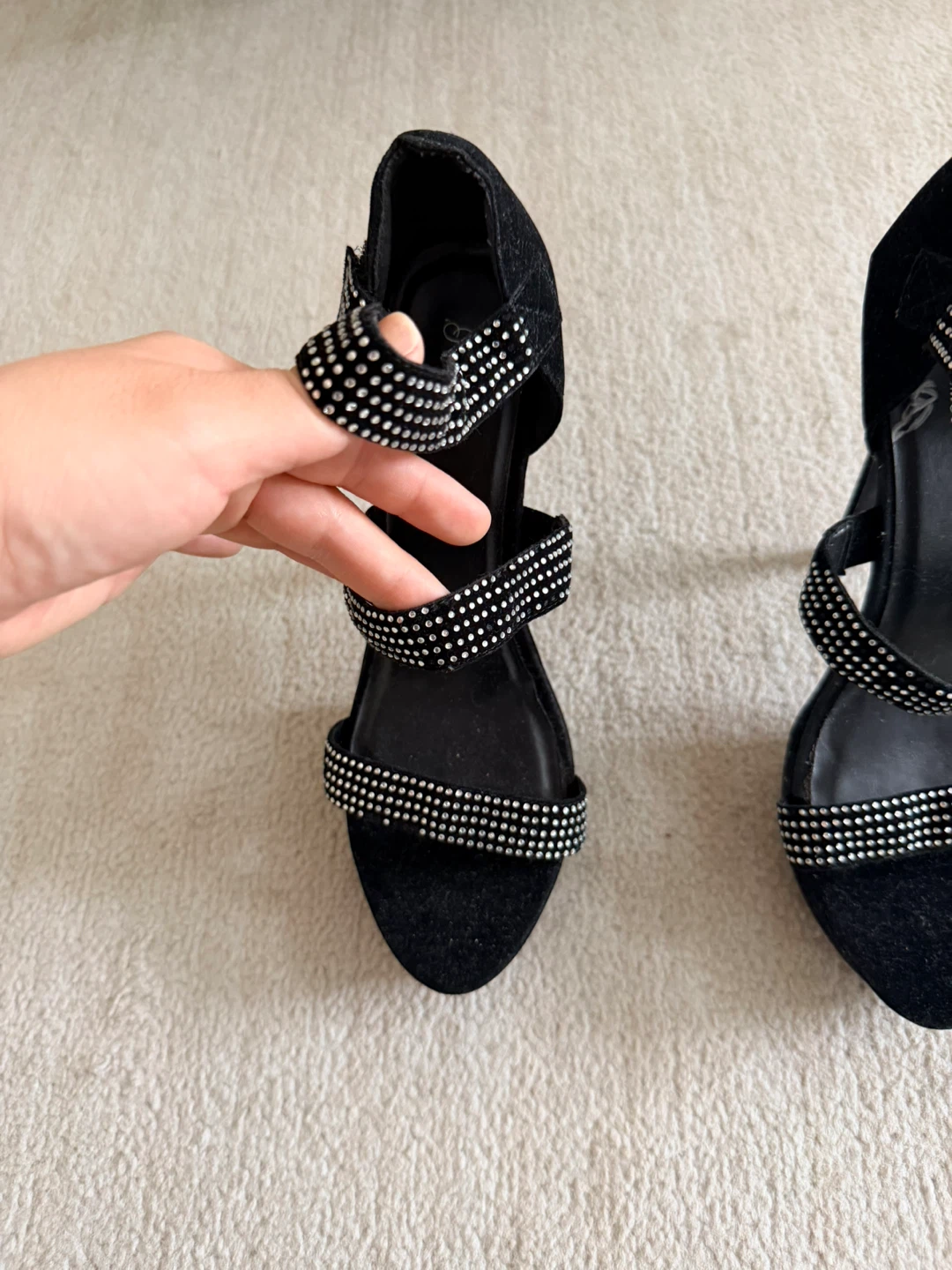 Black Velvet Rhinestone Heels - photo 4