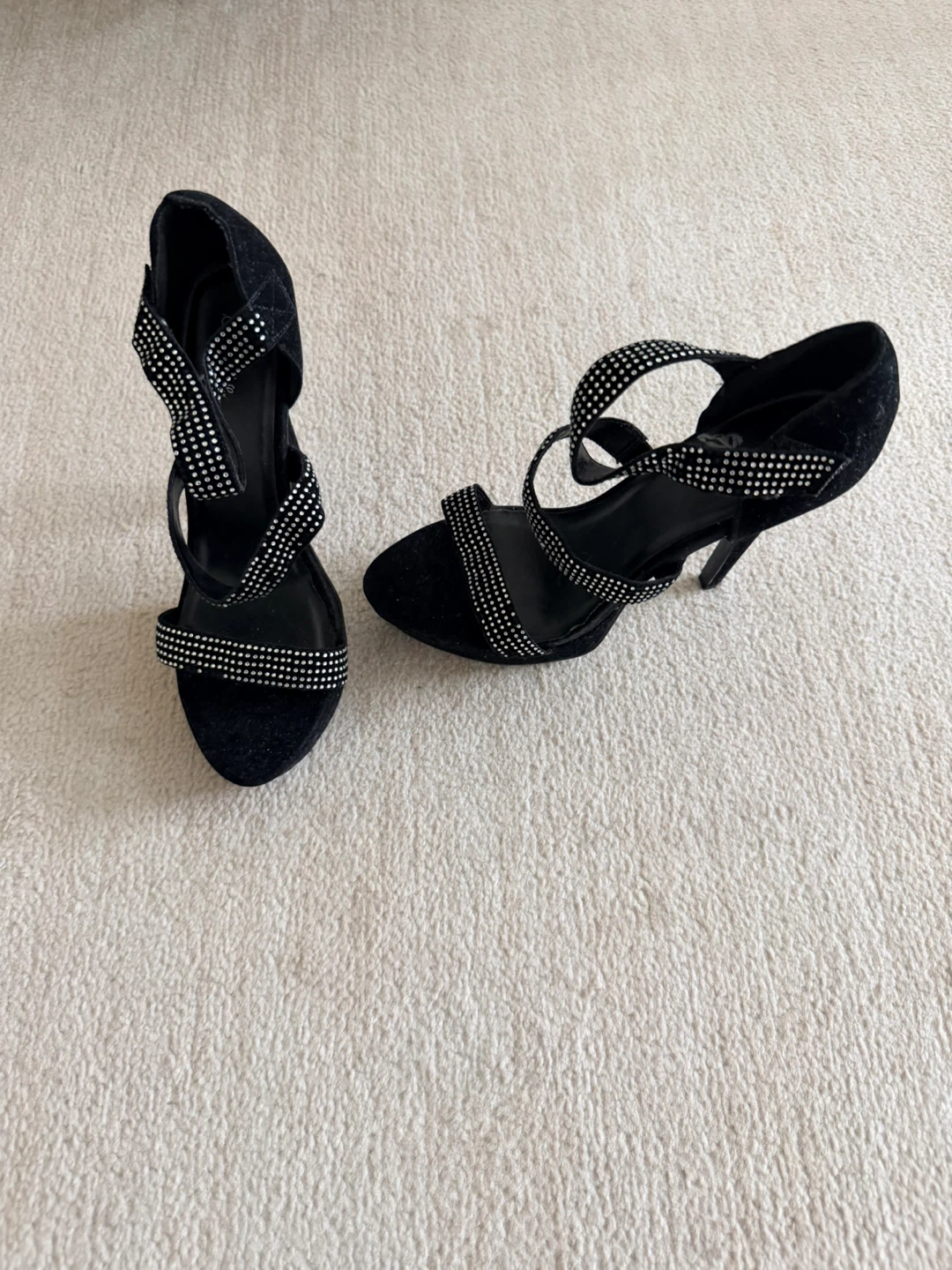 Black Velvet Rhinestone Heels