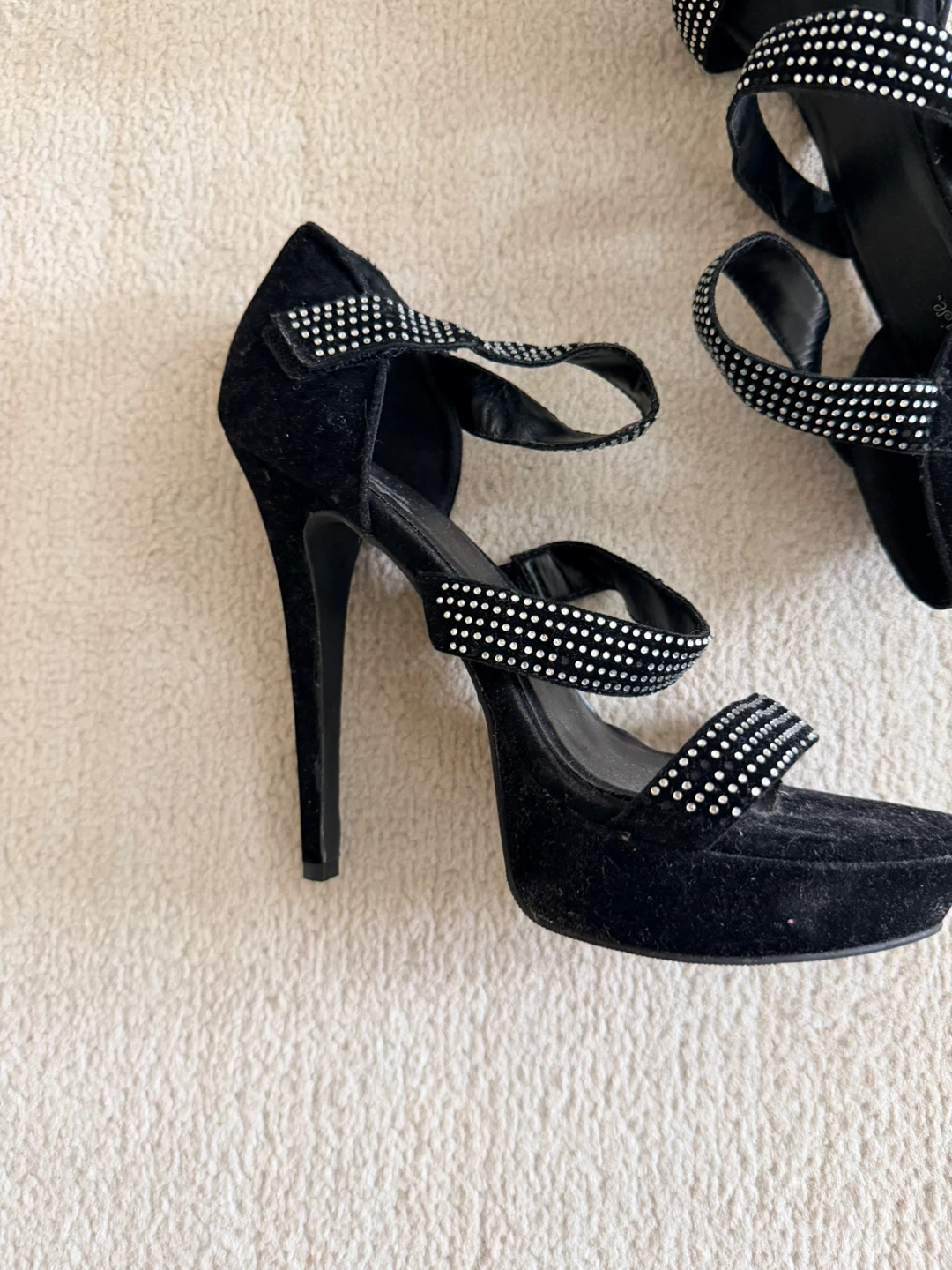 Black Velvet Rhinestone Heels - photo 5