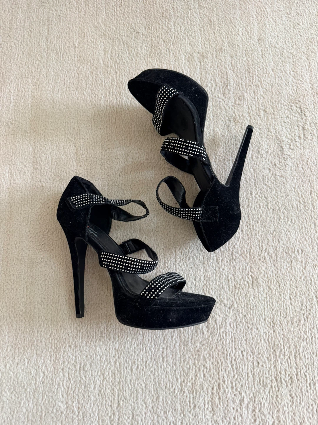 Black Velvet Rhinestone Heels - photo 3
