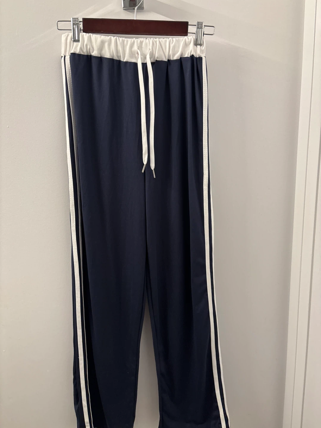 Navy Blue Track Pants with White Stripes