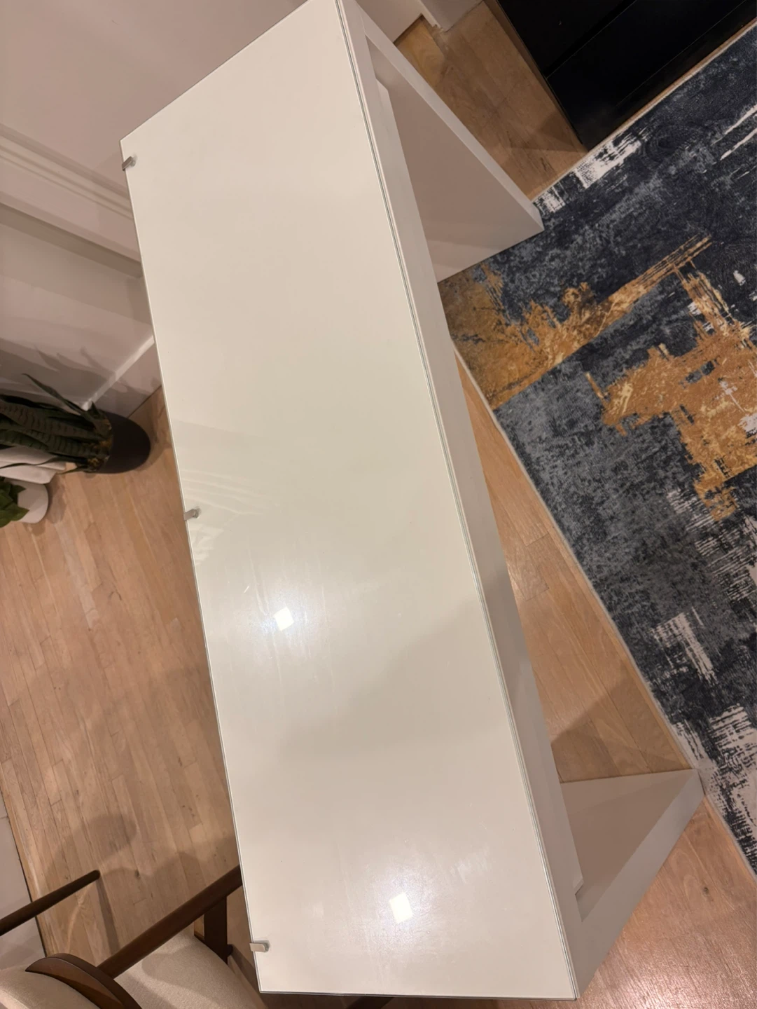 IKEA White Table with Glass Top and Drawer - photo 2