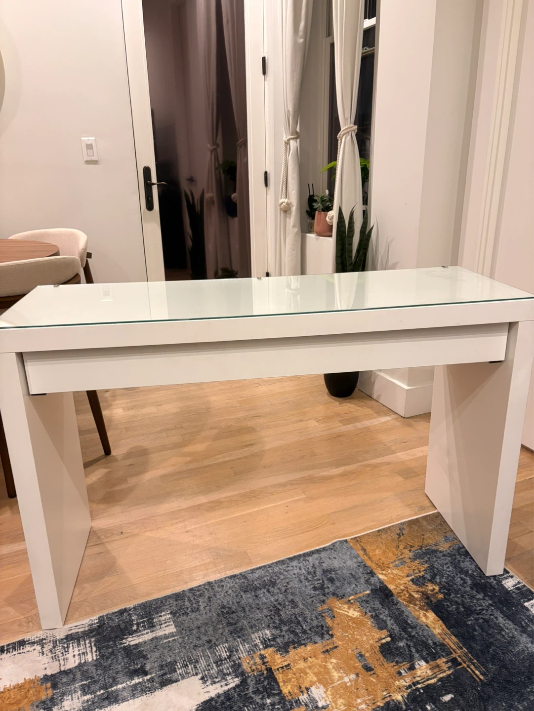 IKEA White Table with Glass Top and Drawer - photo 3