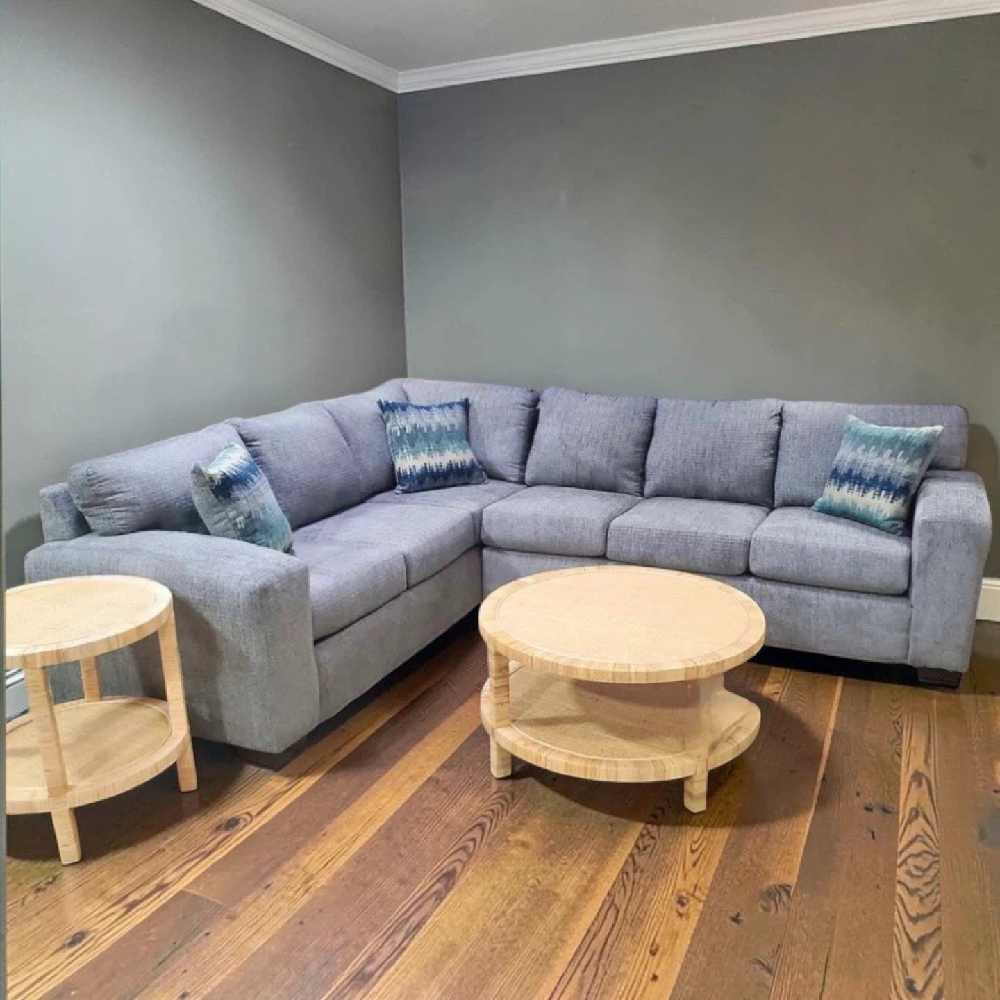 New L- Shape Left Facing Gray Upholstered Sectional Sofa