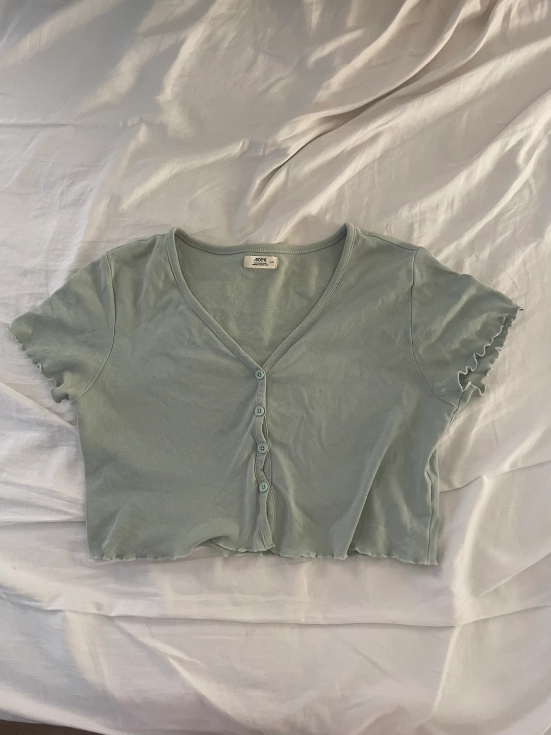 light green cropped button up