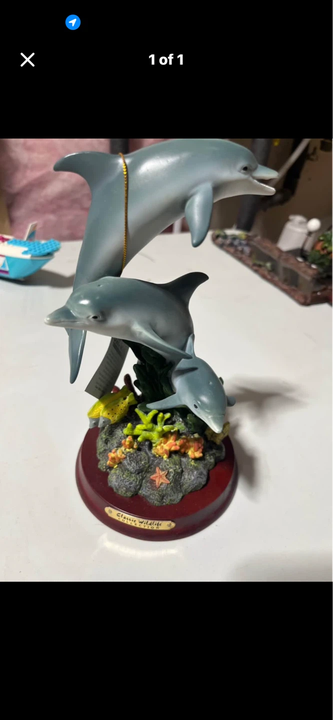 Dolphin Family Figurine on Wooden Base