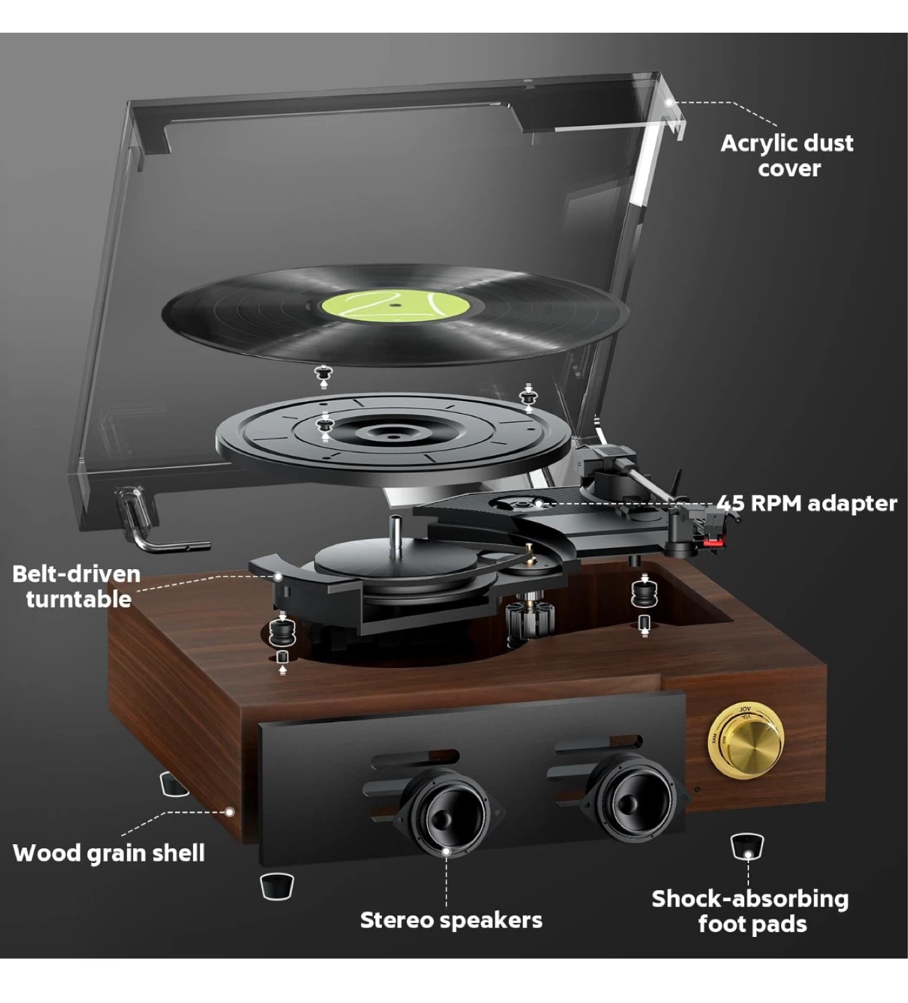 Vinyl Record Player with Stereo Speakers - photo 2