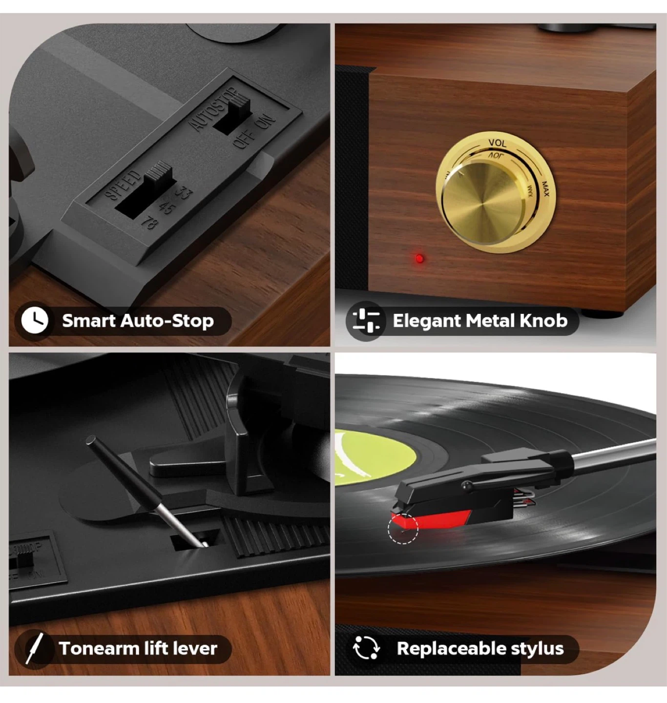 Vinyl Record Player with Stereo Speakers - photo 4