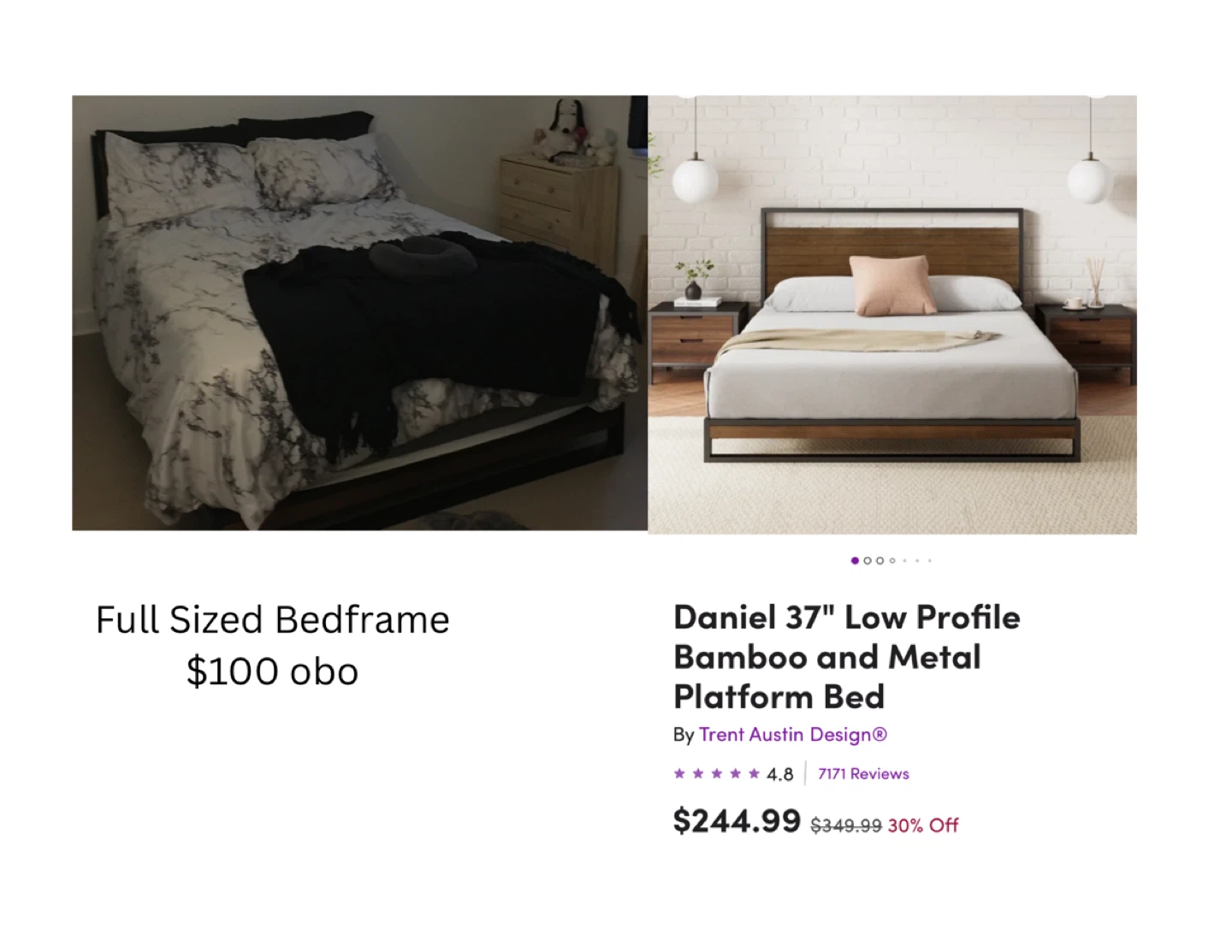 Daniel 37" Low Profile Bamboo and Metal Platform Bed Frame