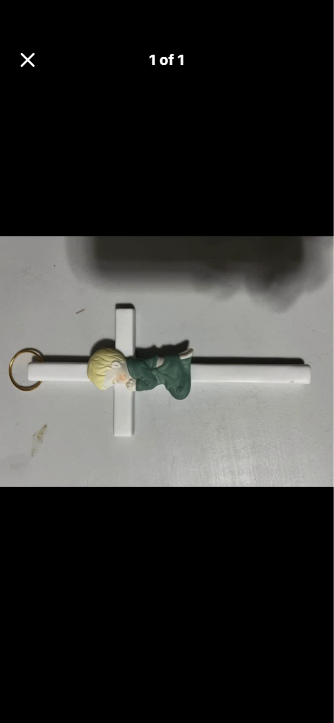 Ceramic Cross Ornament with Sleeping Child