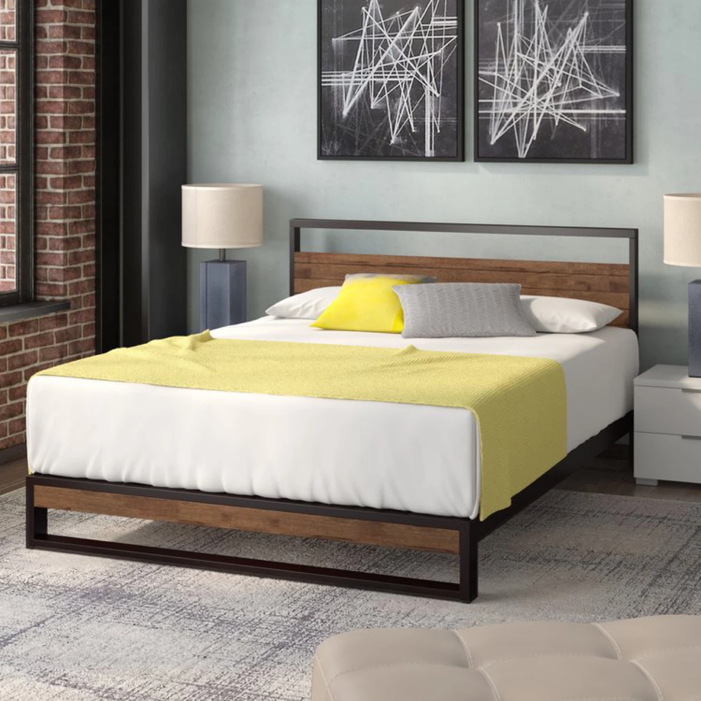 Daniel 37" Low Profile Bamboo and Metal Platform Bed Frame - photo 4