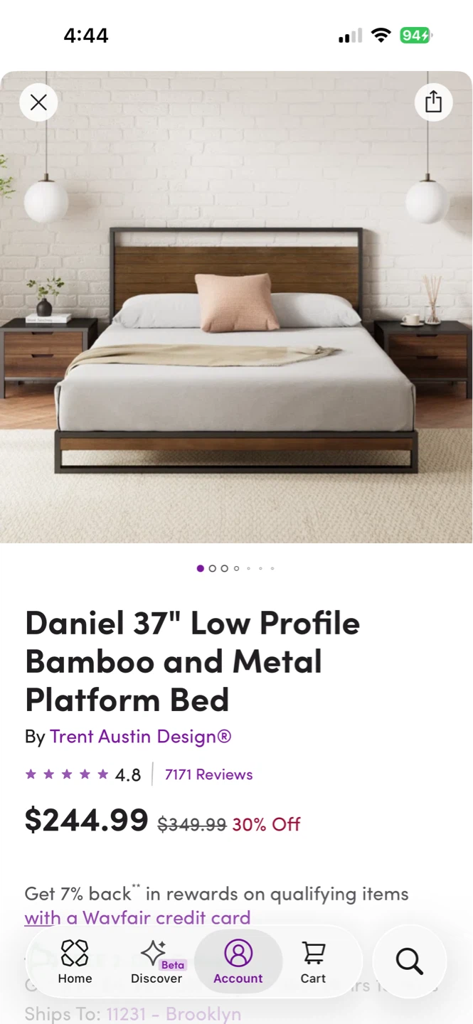 Daniel 37" Low Profile Bamboo and Metal Platform Bed Frame - photo 2