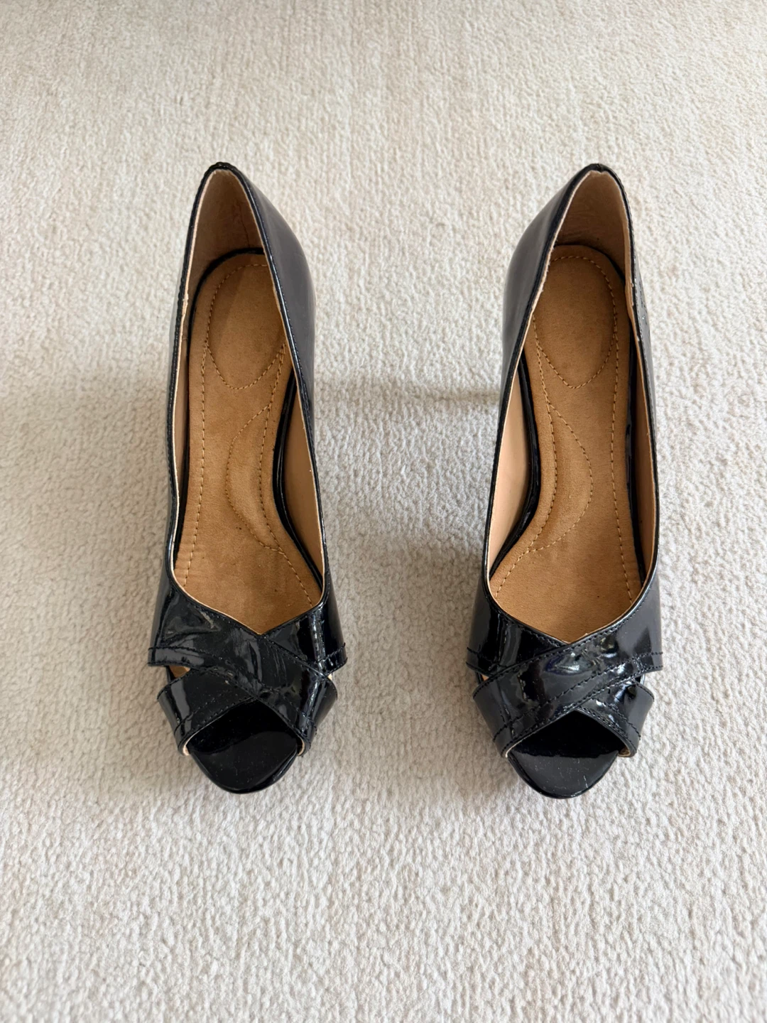 Black Patent Peep-Toe Heels