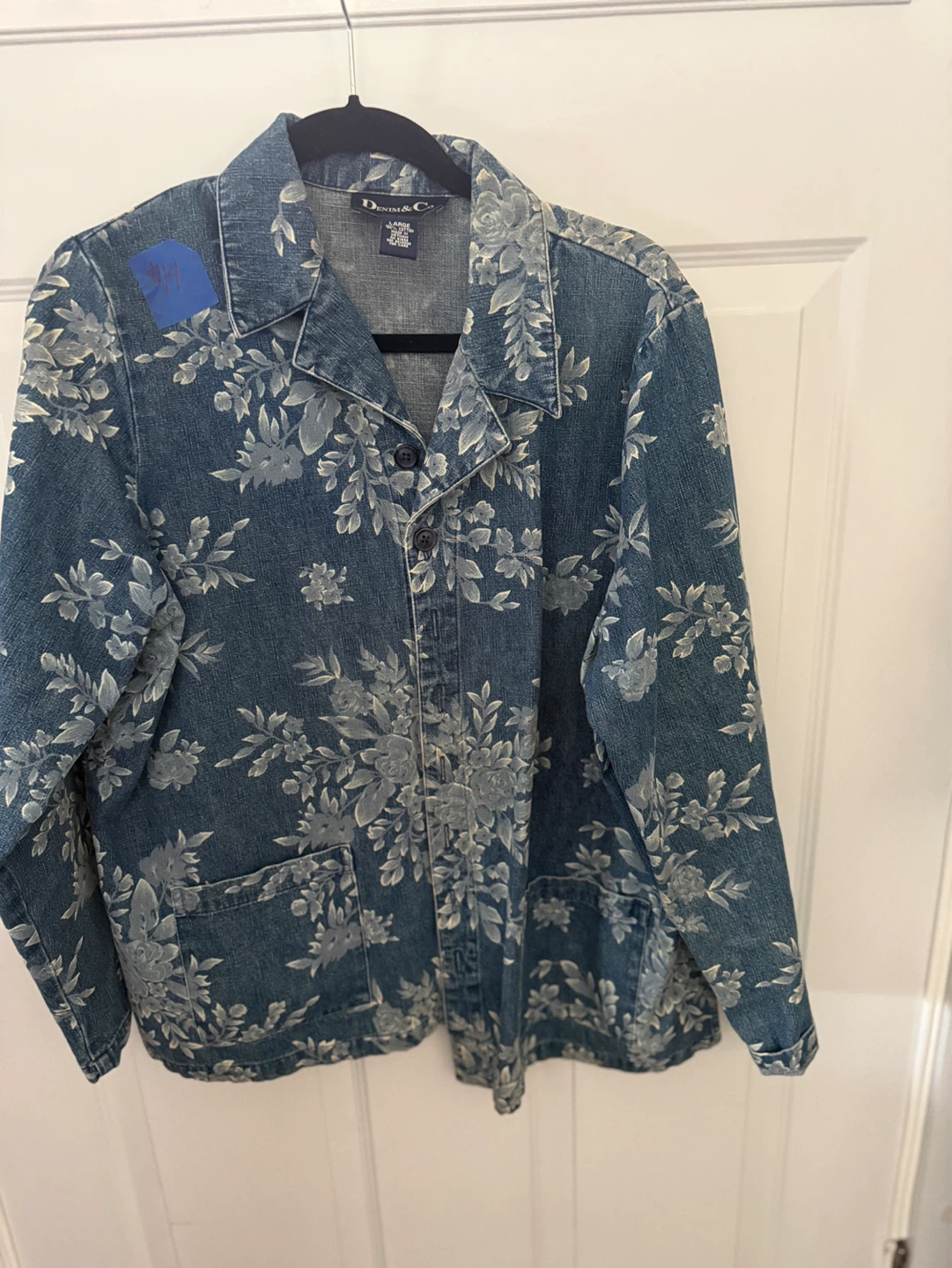 DENIM & CO. Floral Print Denim Jacket - Size Large