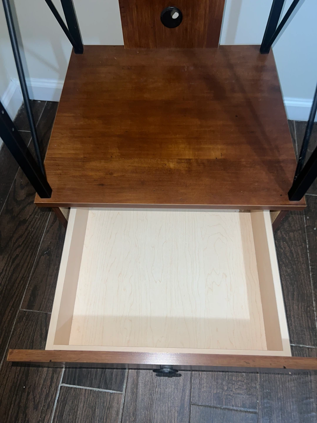 Wooden and Metal TV Stand with Shelves and Drawer - photo 3