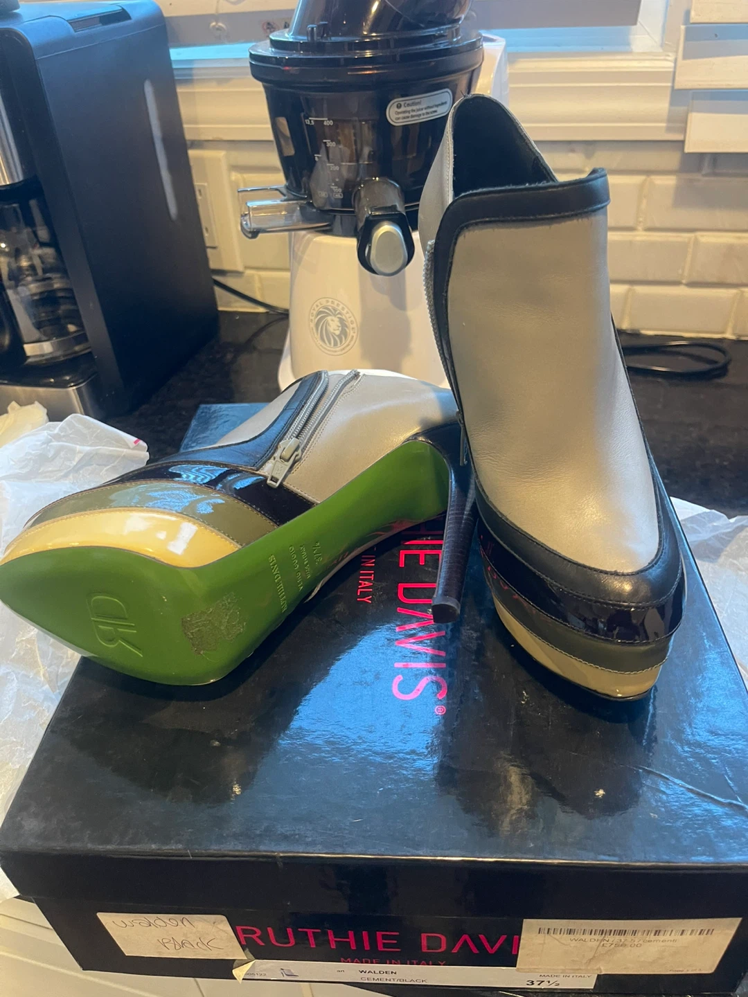 Ruthie Davis Walden Ankle Boots Size 37.5 Cement/Black - photo 2