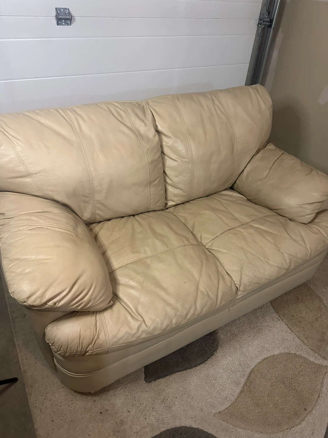 Cream Leather Loveseat