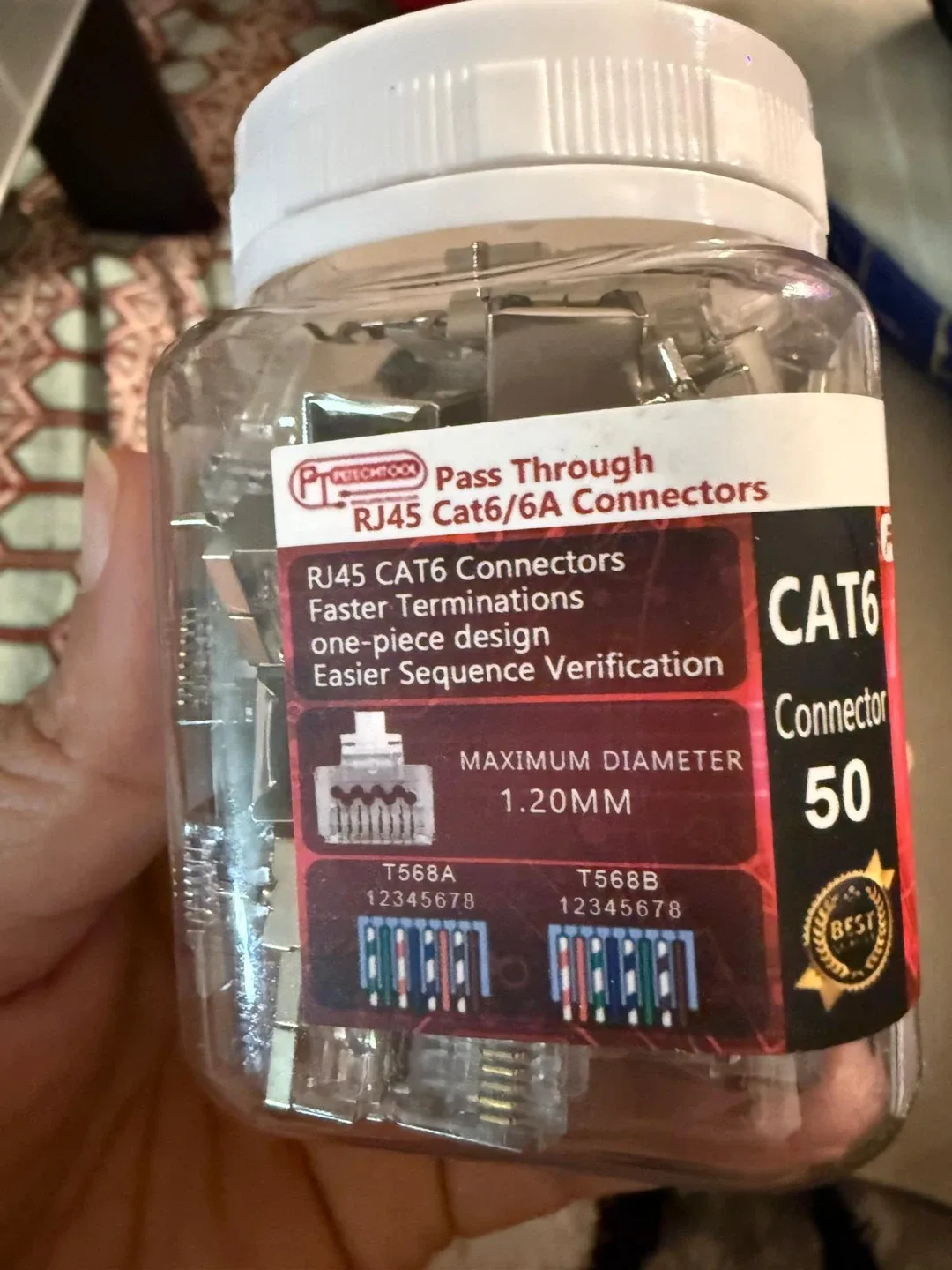 PETECHTOOL Pass Through RJ45 Cat6/6A Connectors - 50 Pack