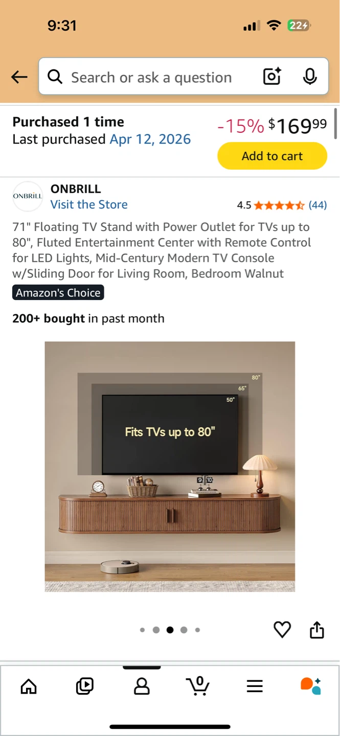 BRAND NEW! ONBRILL 71" Floating TV Stand - Bedroom Walnut