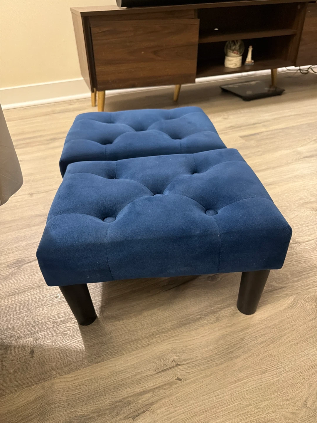 Blue Tufted Ottoman Stool Set