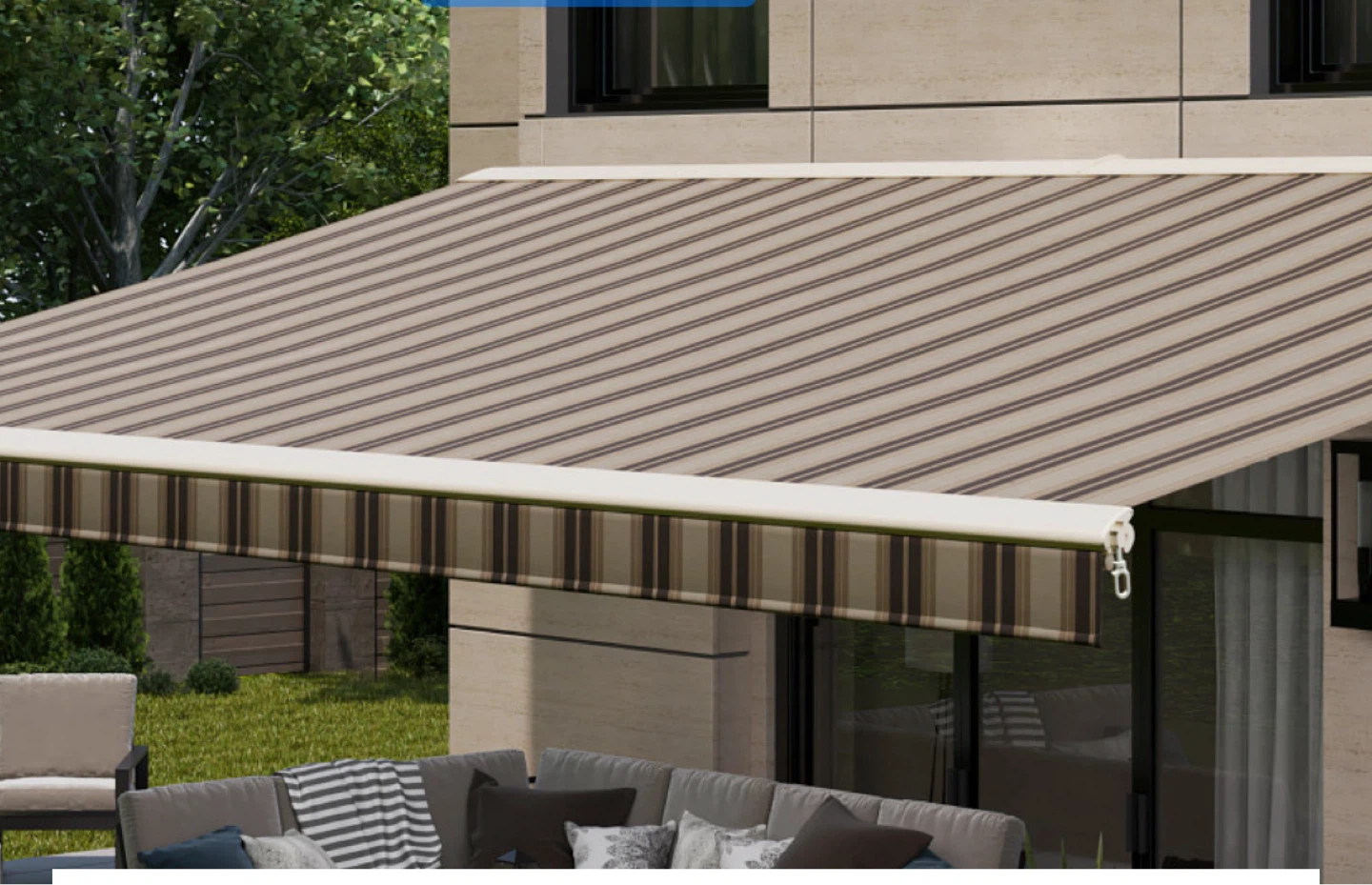 Retractable Patio Awning - Beige and White Stripes