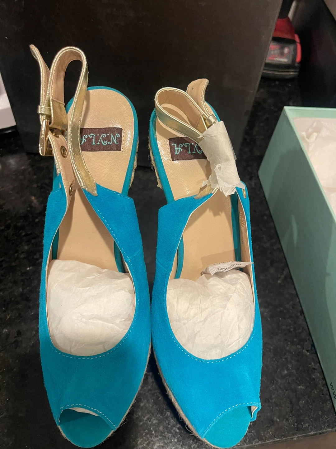 Turquoise Wedge Espadrille Heels by TLN