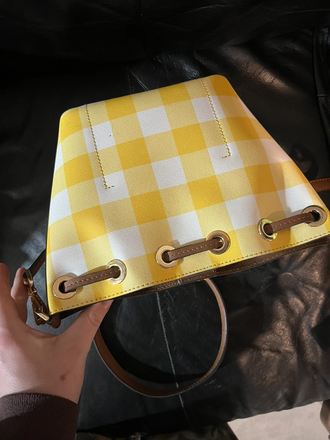 🌱 Michael Kors Yellow Gingham Bucket Bag - photo 3