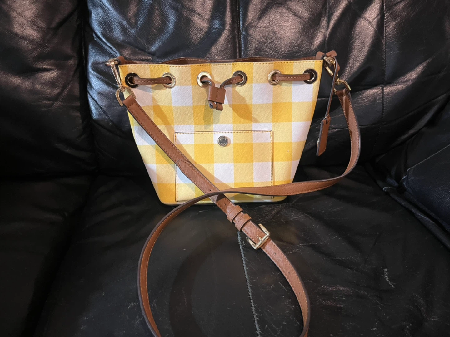 🌱 Michael Kors Yellow Gingham Bucket Bag