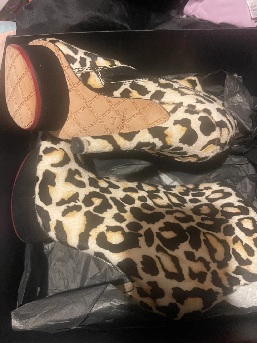 Le Silla Leopard Print Fur Ankle Boots Size 7M - photo 4